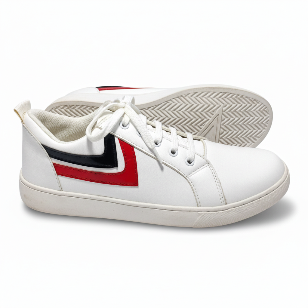 Off White Sneaker with Red & Black Stripes – Unisex Casual Everyday Shoes